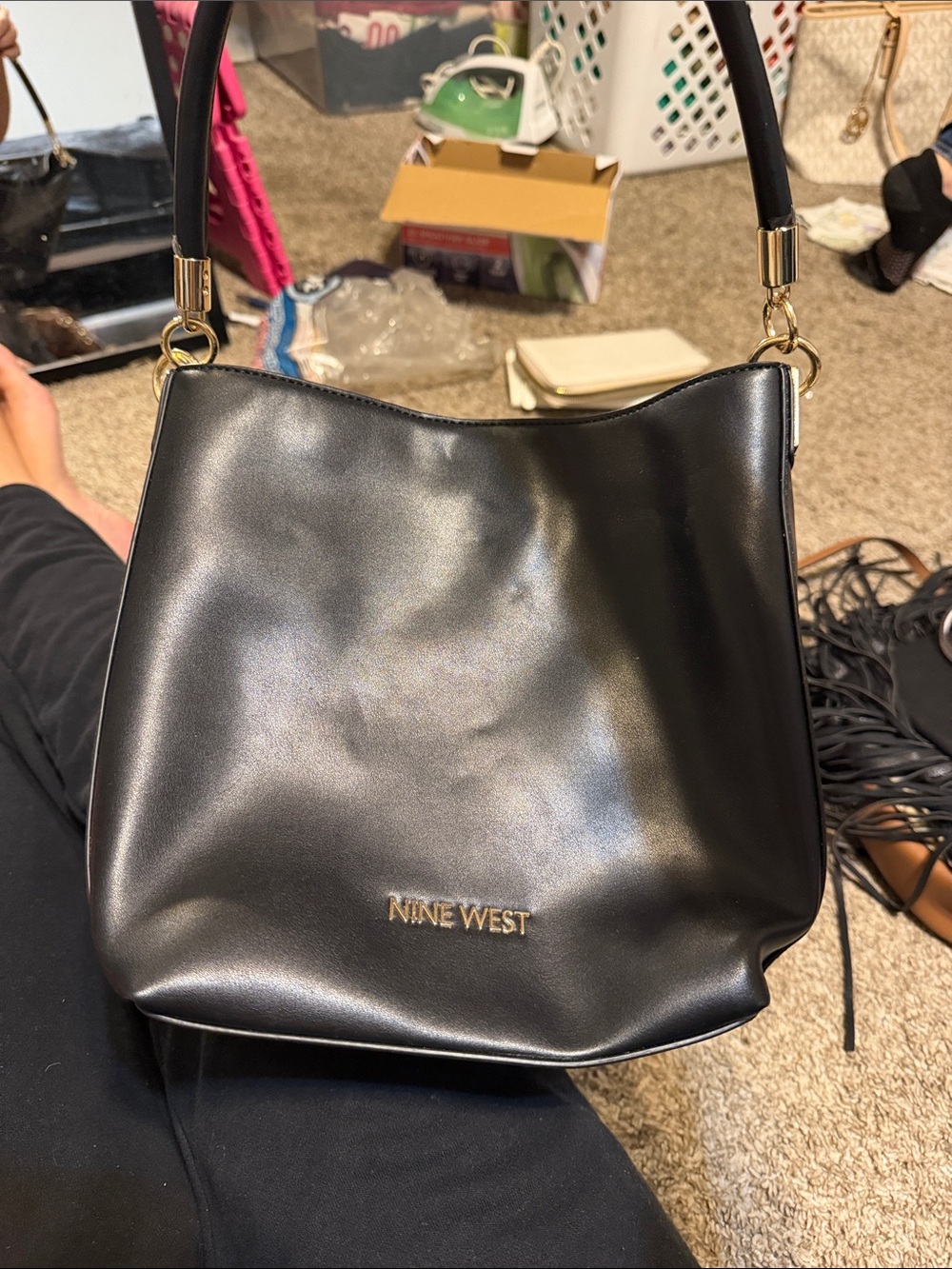 Nine West Black Shoulder Bag with Gold-Tone Accents